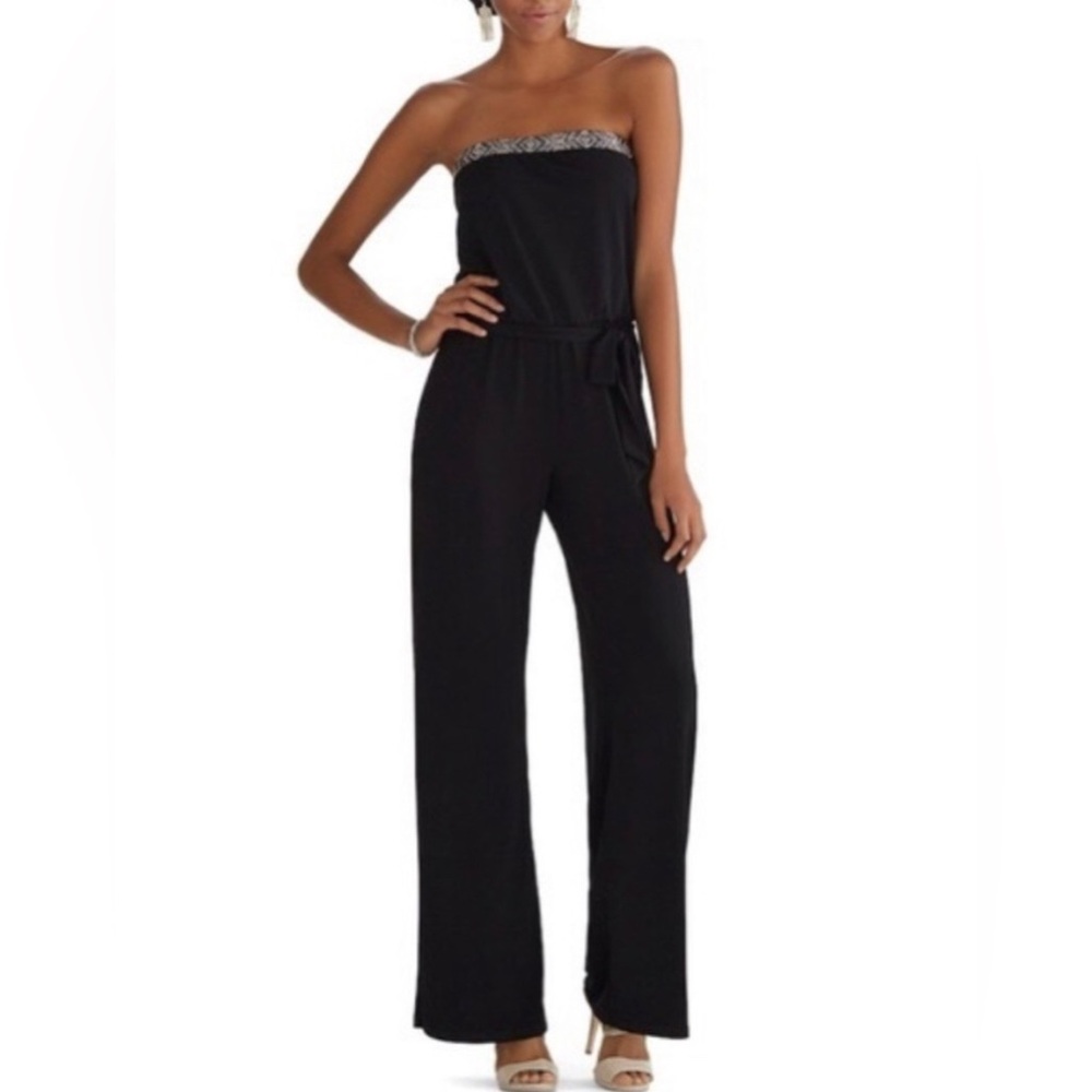 🔆White House Black Market Black Lace-Trim Jumpsuit size 0